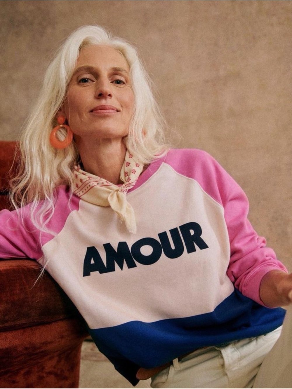 Sézane Amour Colorblock Raglan Sweatshirt Pink White Blue Organic Cotton Sz S